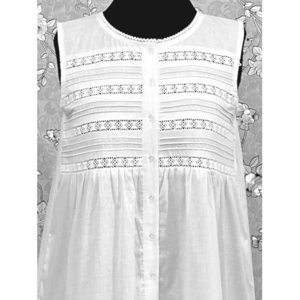 Victorian Cotton Nightgown Sleeveless Eyelet Lace Ruffle Hem SoieRose SR1132 - Picture 4 of 7